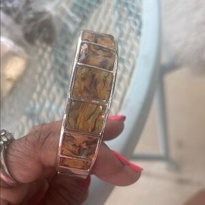 Silver and Brown Stone Bracelet